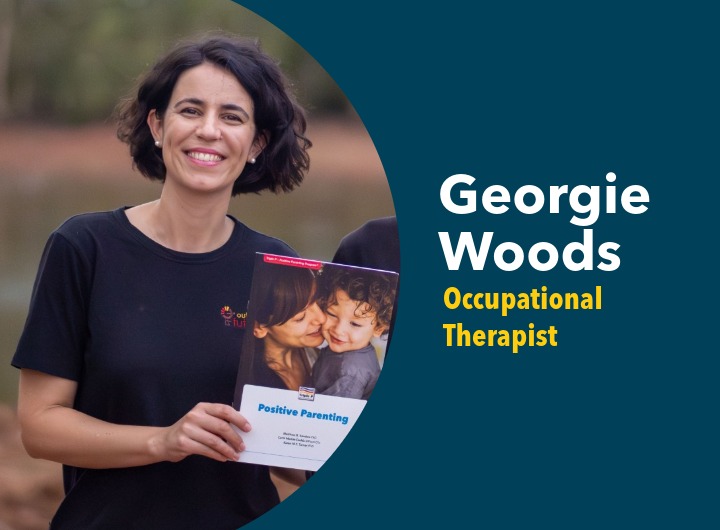 Georgie Wood holding a Triple&nbsp;P Positive Parenting booklet