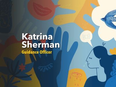 Colourful graphic with Katrina's name overlaid on it